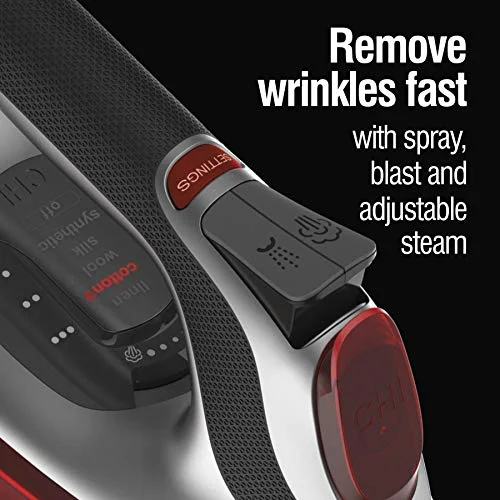 CHI Electronic Steam Iron with Titanium Infused Ceramic Soleplate, Adjustable Steam Lever, Professional Grade