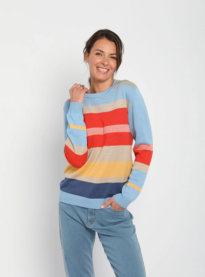 Pull femme léger rayé bleu