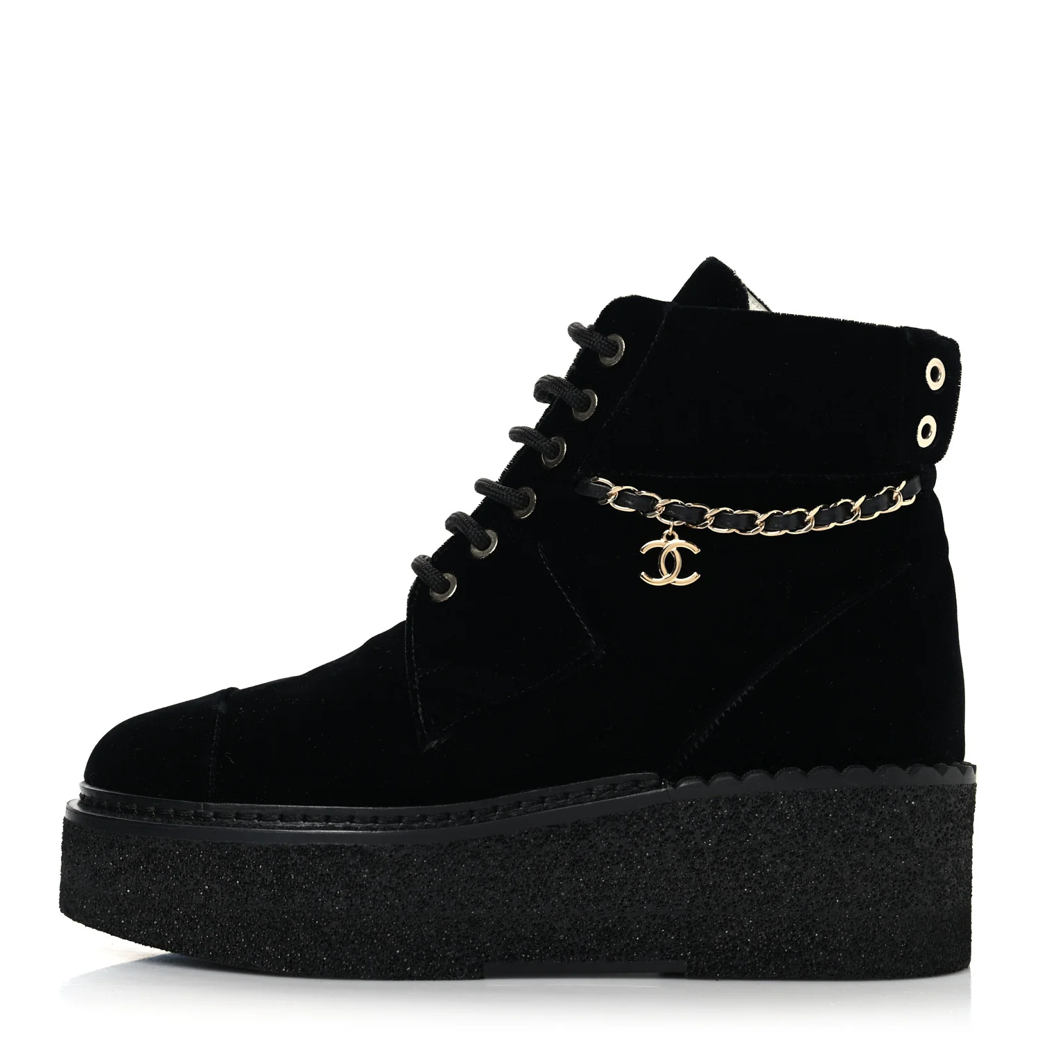 Velvet Chain Lace Up CC Short Boots 37 Black