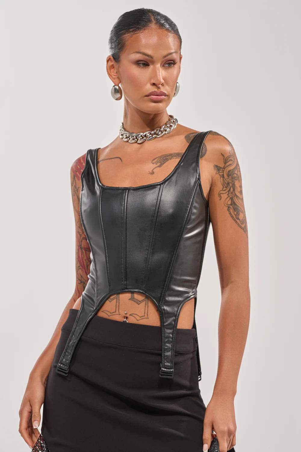 LOCKED AND LOADED FAUX LEATHER CORSET - Akira Store