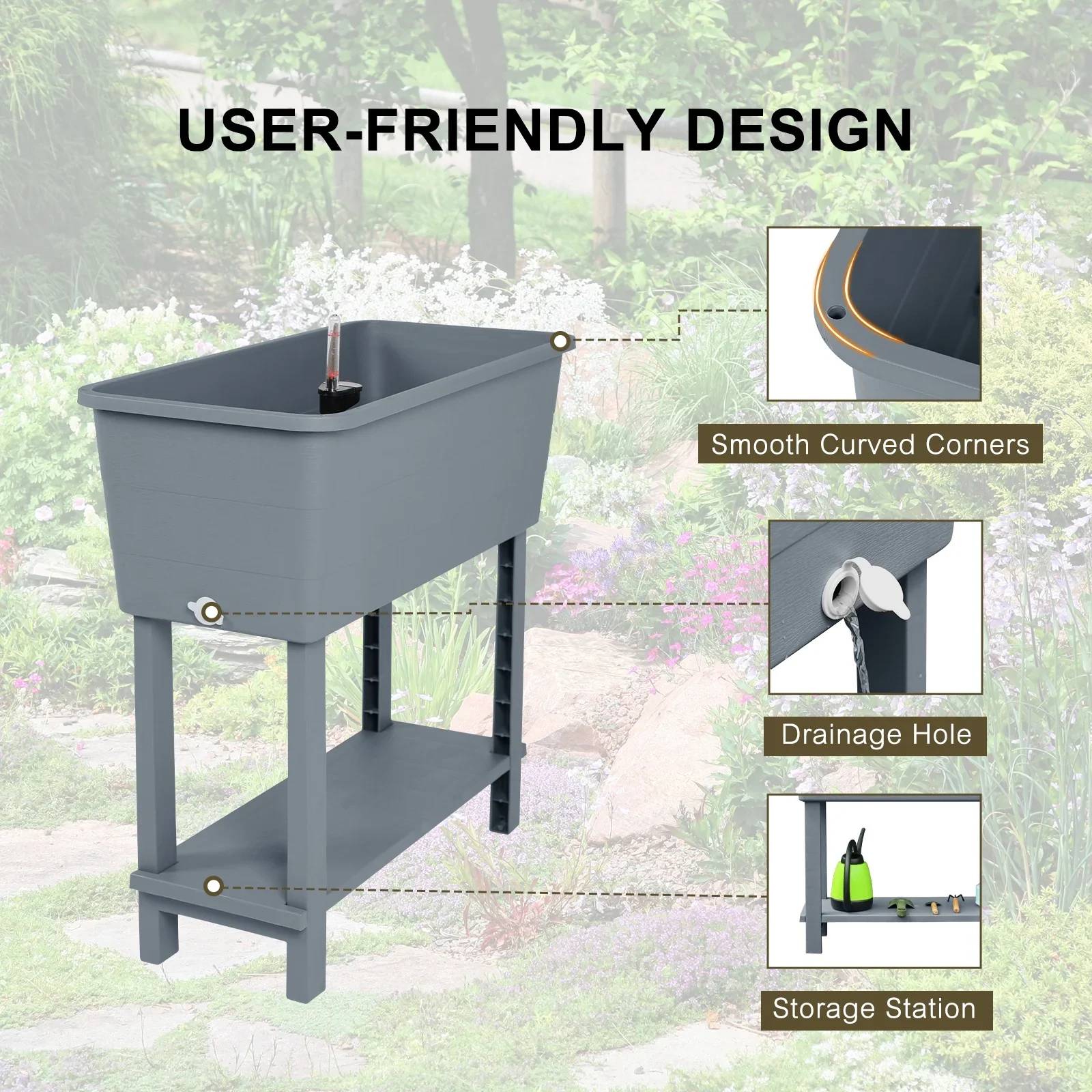 BPS Raised Garden Bed, 3Pcs Elevated Planter Box with Legs for Outdoor Gardening, Gray