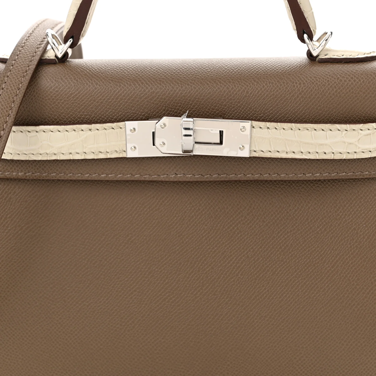 Madame Calfskin Matte Alligator Mini Kelly Sellier Touch 20 Etoupe Beton