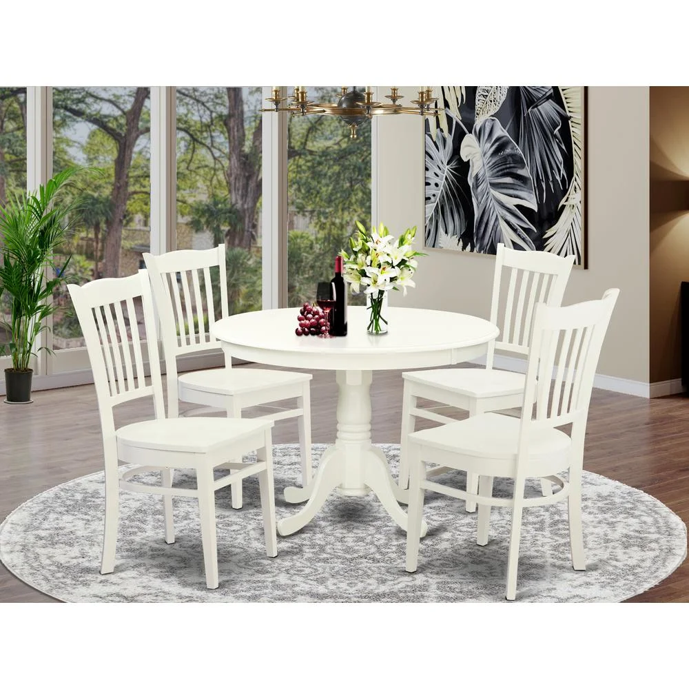 Antique 5-piece Wood Kitchen Table Set in Linen White(White) - Image 2