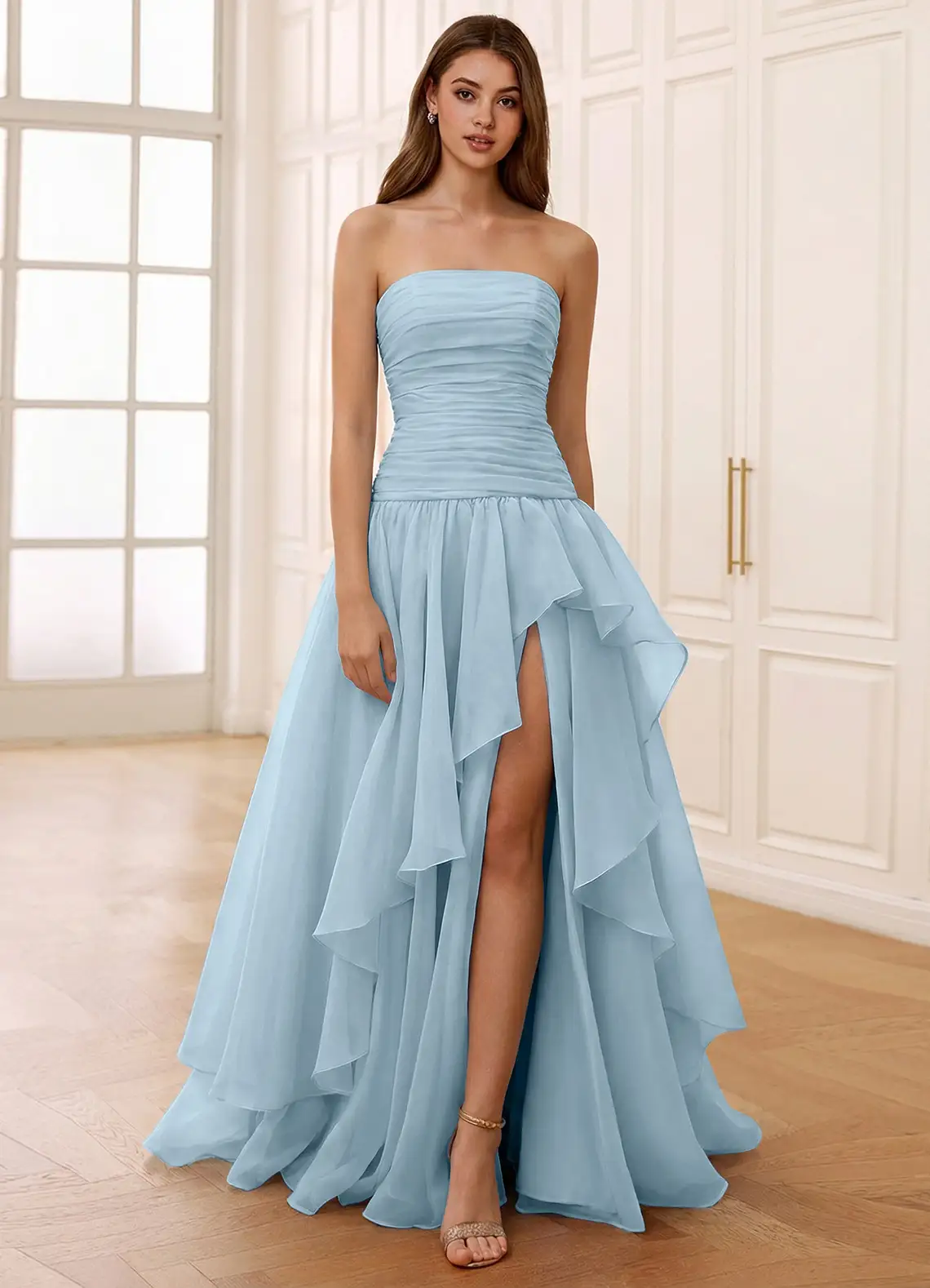 Ocavivien Shy Blue Tulle Prom Dress