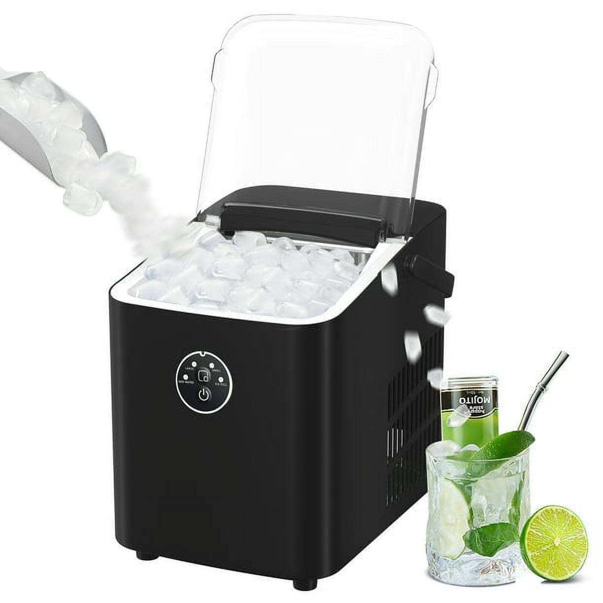 Auseo Portable Ice Maker Machine, Ice Maker Countertop with Handle, 26Lbs/24H, Bullet Ice, 2 Sizes S/L, 8 Pcs/9 Mins, Self-Cleaning, Ice Scoop,Basket