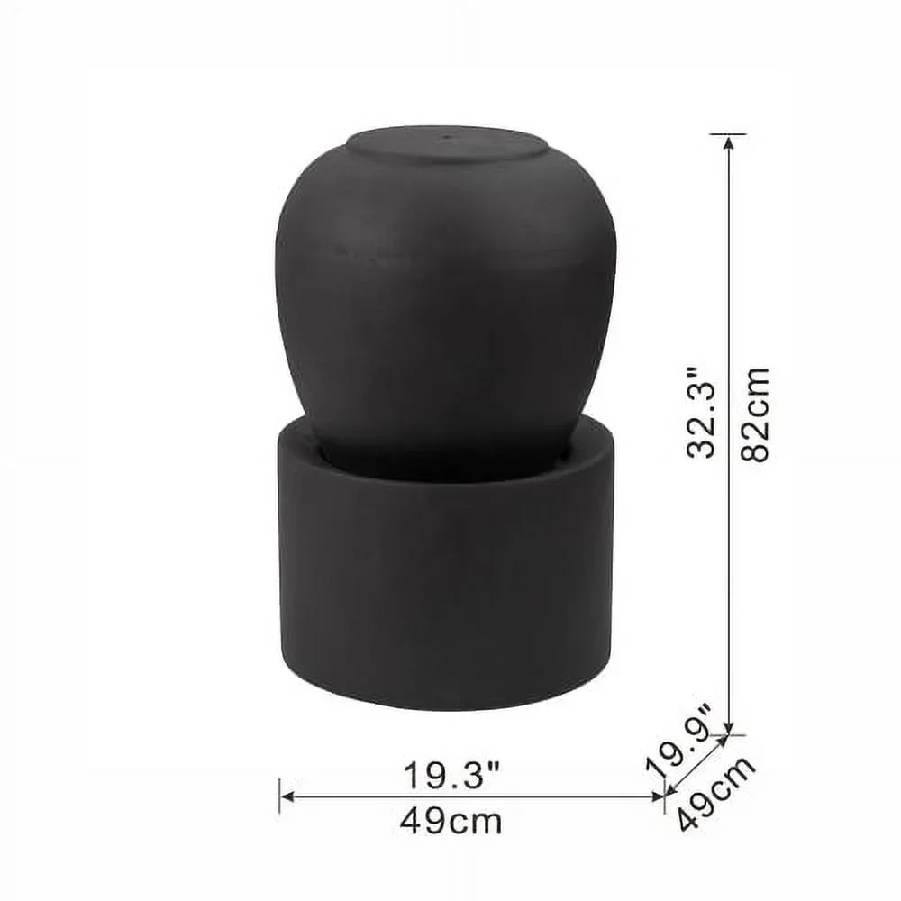 Heavy Outdoor Cement Fountain Black, Cute Unique Urn Design Water feature For Home Garden, Lawn, Deck & Patio 19.5x19.5x32.5