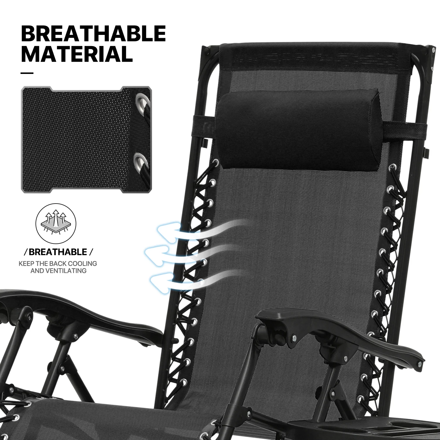 Zero Gravity Chairs Set of 2, Folding Outdoor Patio Beach Recliner with Canopy Shade Headrest, Black(Black) - Image 10