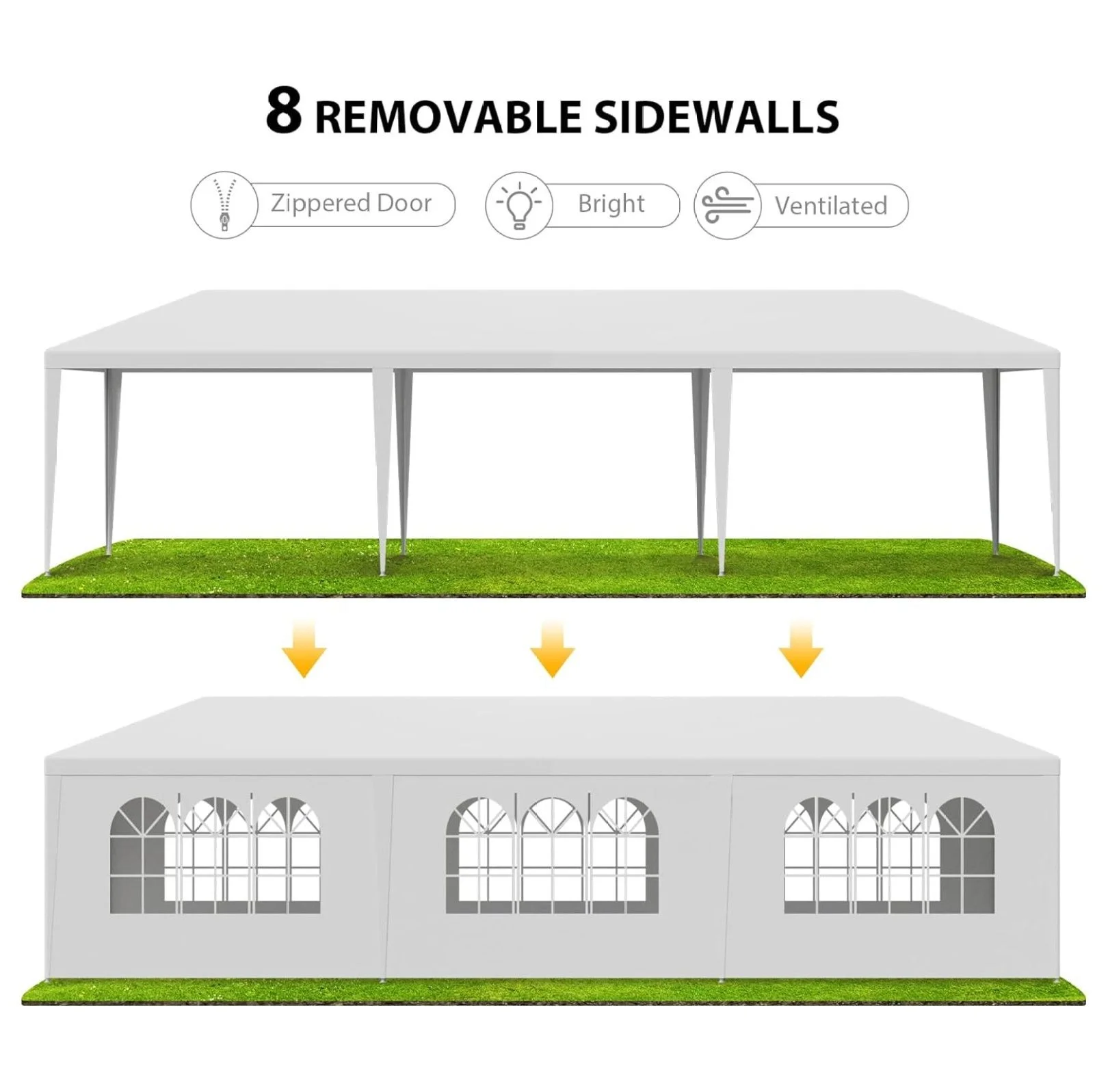 10'x30' Outdoor Party Wedding Tent Canopy Waterproof Camping Gazebo BBQ Shelter Pavilion Heavy Duty, 8 Removable Sidewalls (10x30) - Image 5