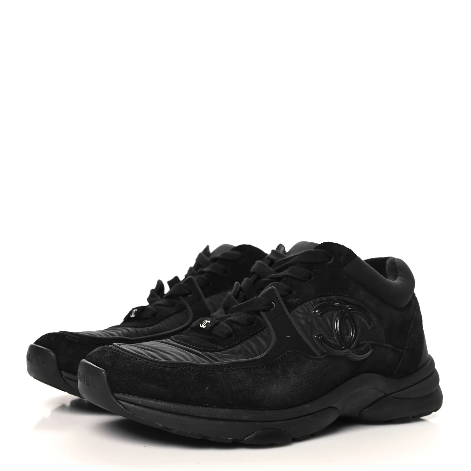 Nylon Calfskin Suede CC Sneakers 39 Black