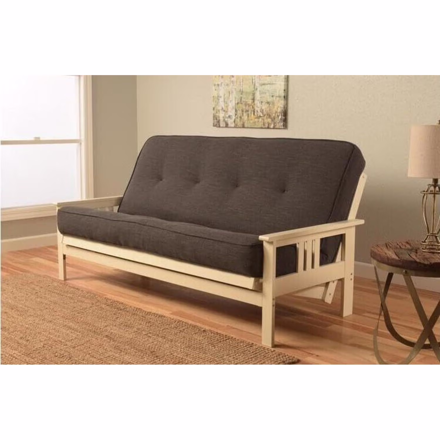 African Artifacts Full Size Futon Frame Set with Mattress, Easily Converts to Bed, Versatile Design Futon Frame for All Spaces, 33"H x 79"L x 37"D-Color:Linen Charcoal,Size:Barbados(Barbados/Linen Charcoal) - Image 3