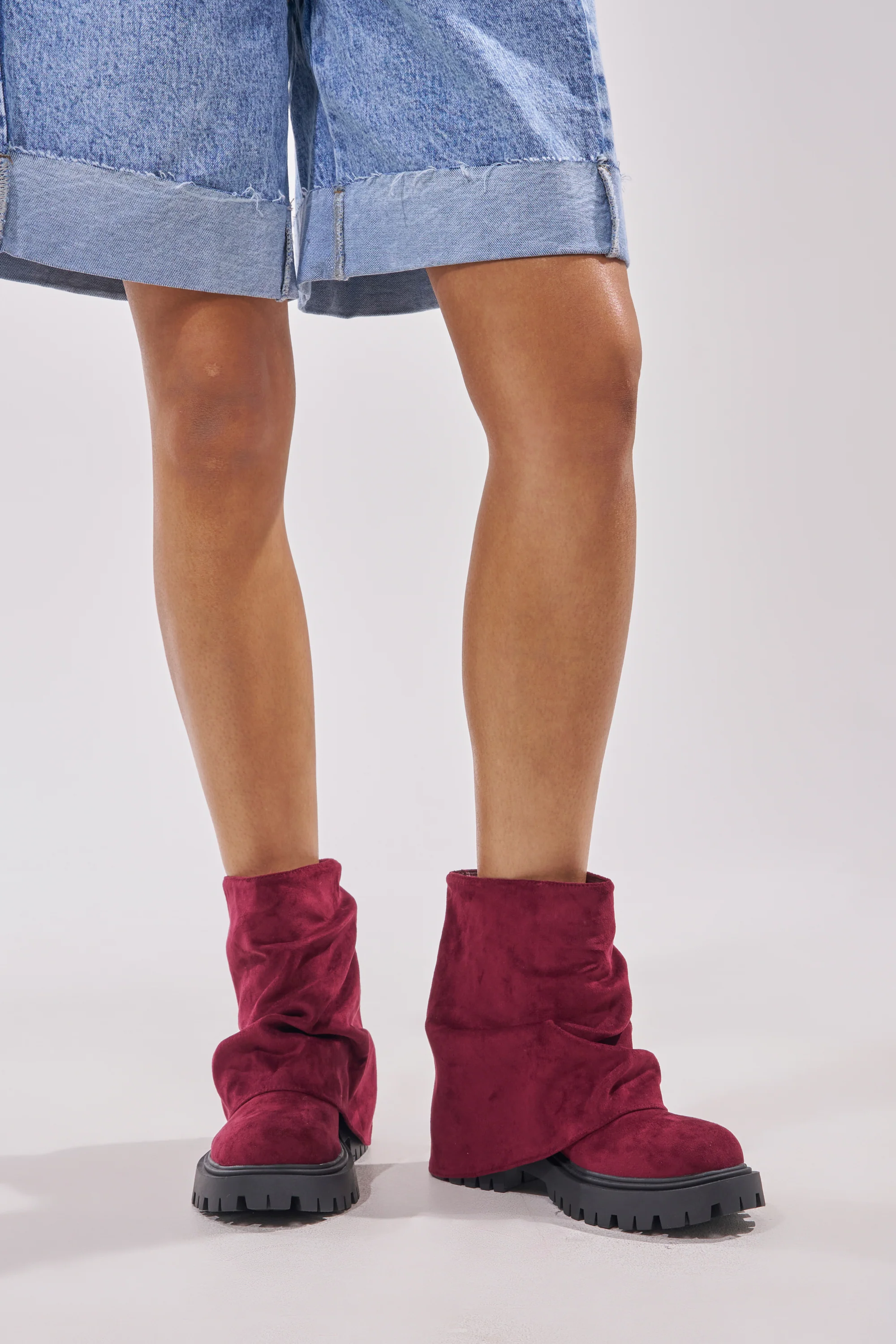 AZALEA WANG CLARKE FAUX SUEDE BURGUNDY FLAT BOOTIE - Akira Store