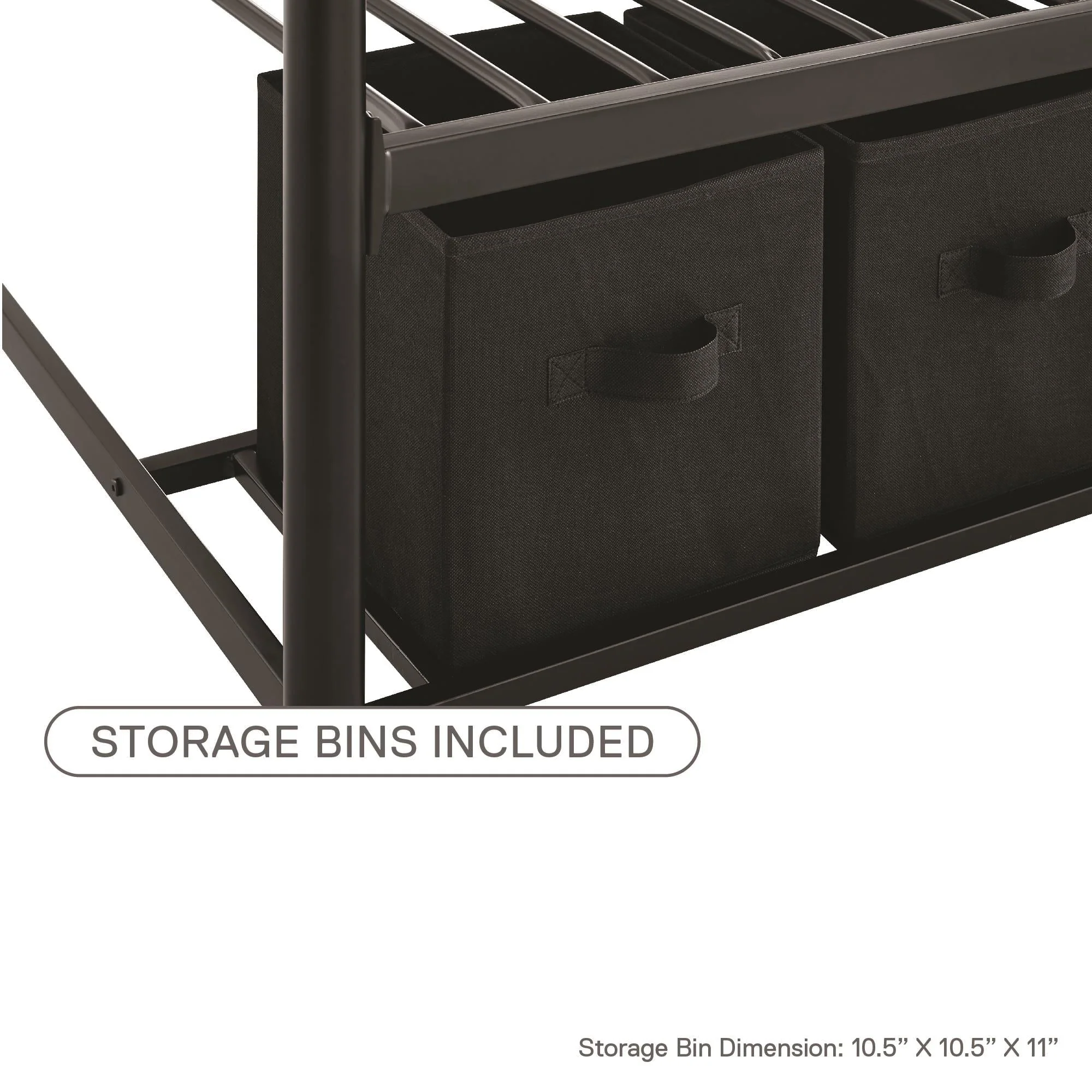 Twin over Twin Metal Bunk Bed with Storage Bins, Black - Image 9
