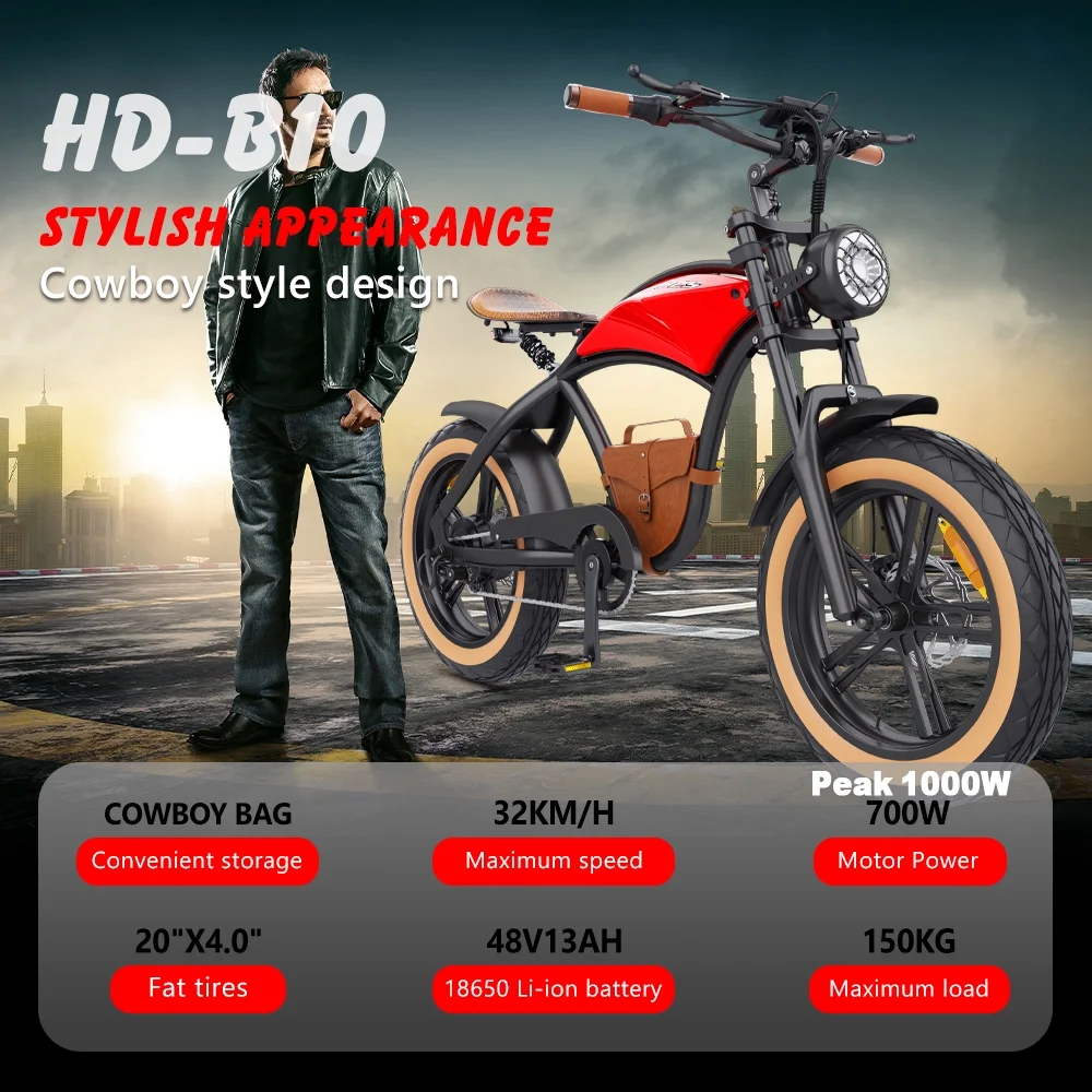 B10 Electric Mountain Bike for Men/Woman 1000W Adult Electric Bicycle 20" Fat Tire Off Road E-bike with Removable Battery up to 28 mph,Free Shipping, Red - Image 10