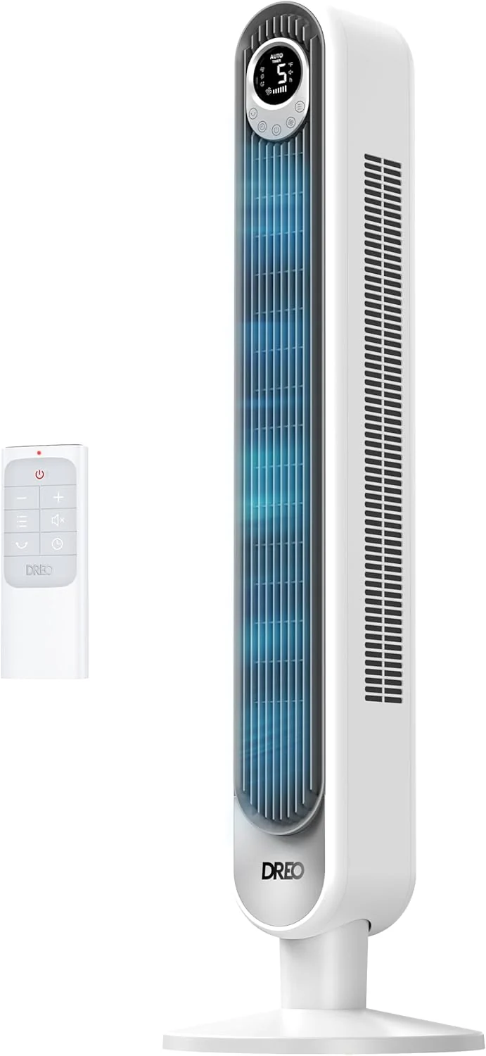 Ventilateur tour intelligent Dreo avec commande vocale WiFi, compatible avec Alexa/Google, ventilateur oscillant sans pales sur pied avec télécommande, 6 vitesses, 4 modes, minuterie 12 h, pour chambre, bureau à domicile