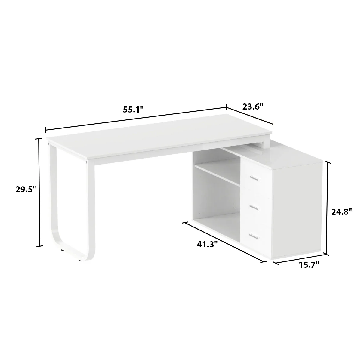 55" White L Shaped Desk with Storage Shelf Corner Office Writing Desk Study Workstation Table(White) - Image 2