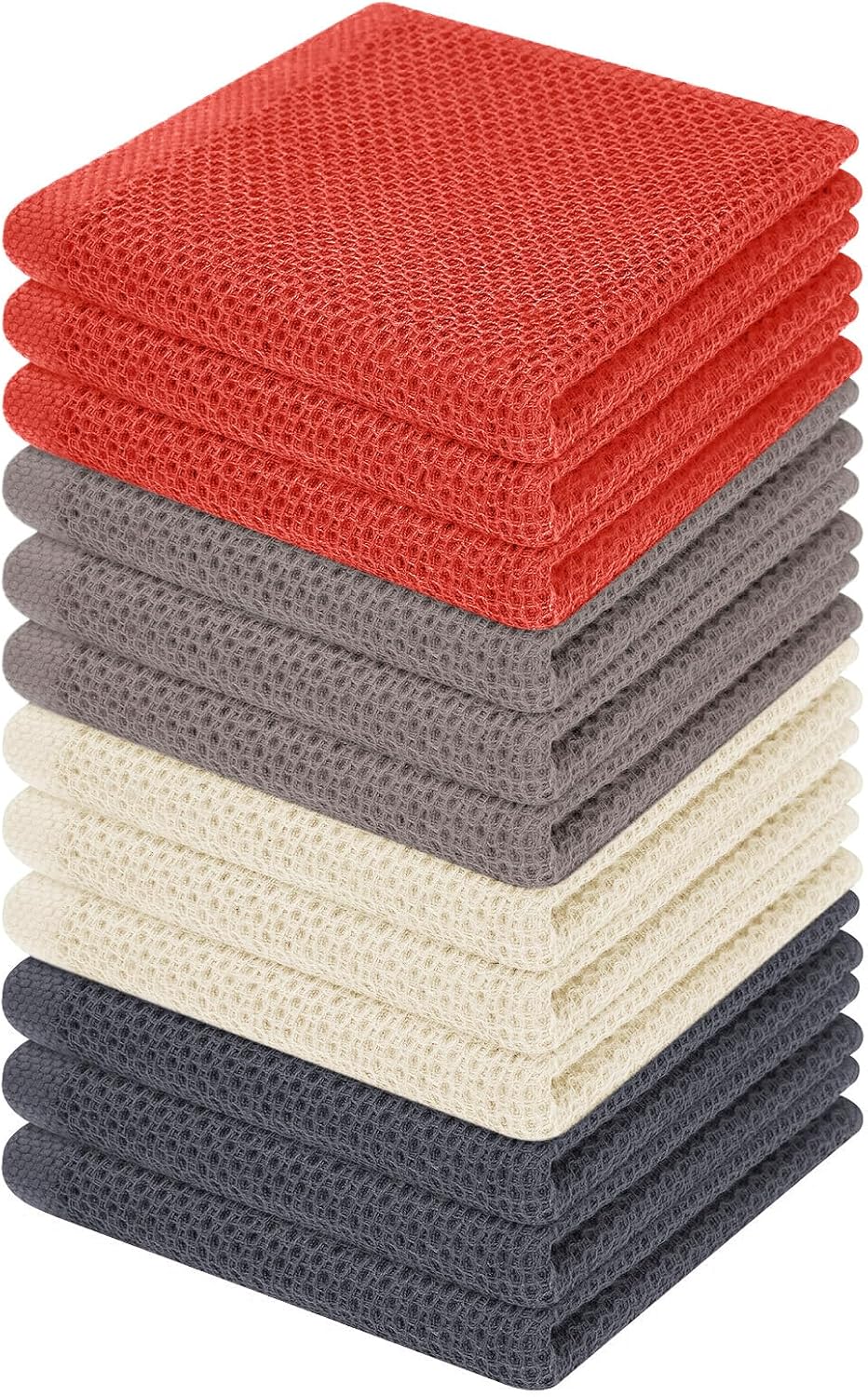 Homaxy 100% Cotton Waffle Weave Kitchen Dish Cloths 6-Pack, Dark Grey