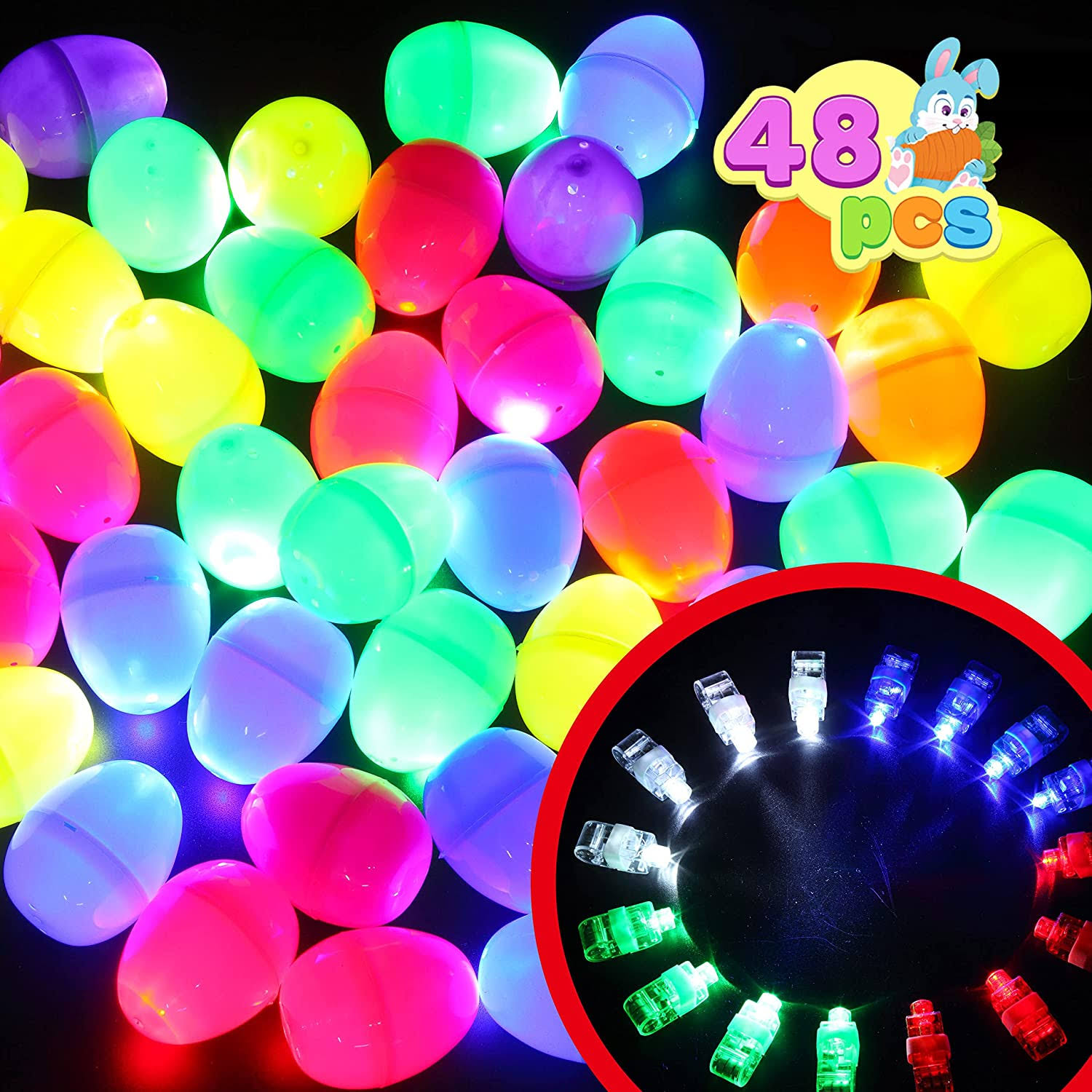 48 Pcs Pre-Filled Easter Eggs with Bright Finger Lights-joyin