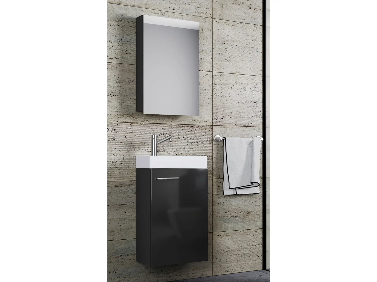 VCM Set d'armoire  glace ou miroir et meuble sous vasque avec lavabo Slito, pour salle de bain