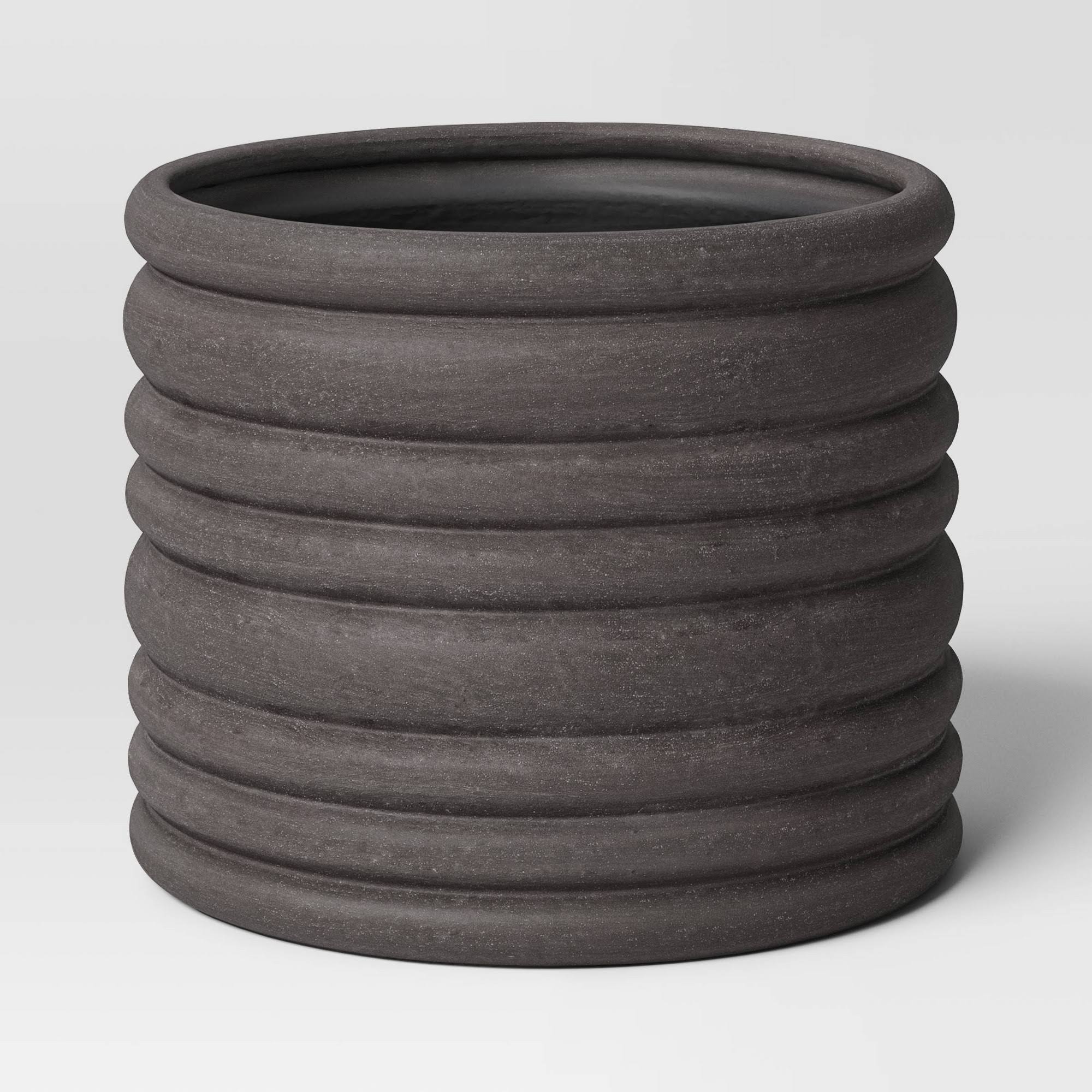 Banded Earthenware Indoor Outdoor Planter Pot Charcoal Gray 12.25