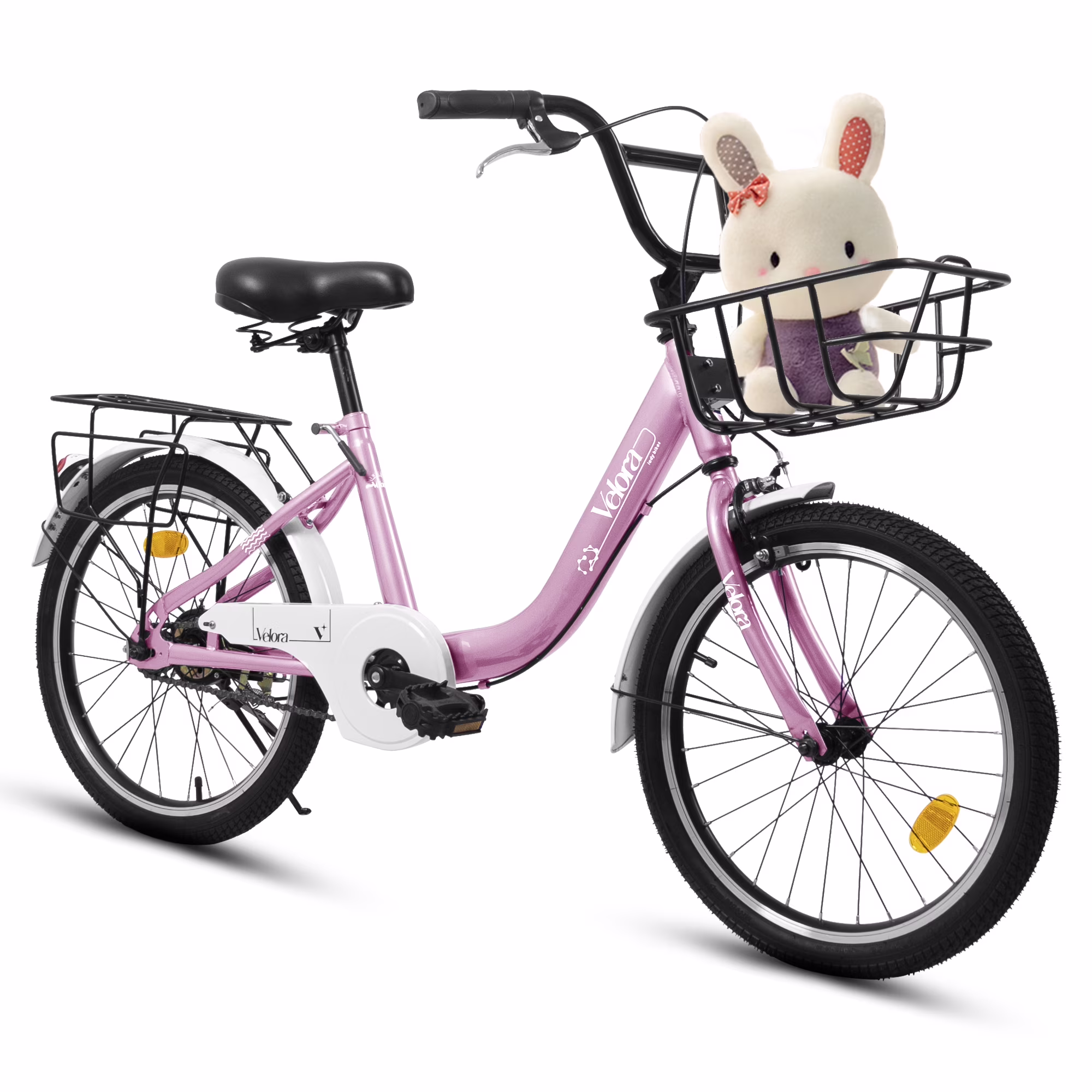 20 Inch Kids Bike for Boys Girls, 1 Speed Children Bicycle with Basket, Rear Seat, Chain Guard, Coaster Brake and V-Brake, Steel Frame Kids Bike for Ages 6-12 Years Old Birthday Gift, Purple(Purple) - Image 3