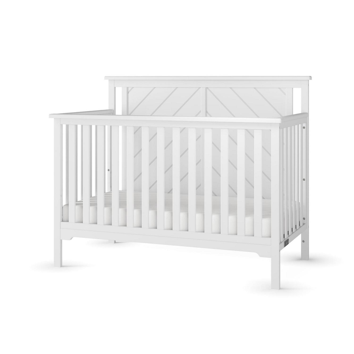 Hampton 4-in-1 Convertible Crib. Flat Top Panel Design. 3 Mattress Heights. Matte White