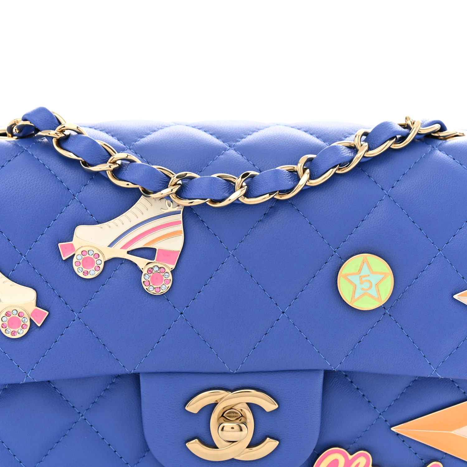Lambskin Quilted Mini Hollywood Charms Rectangular Flap Blue
