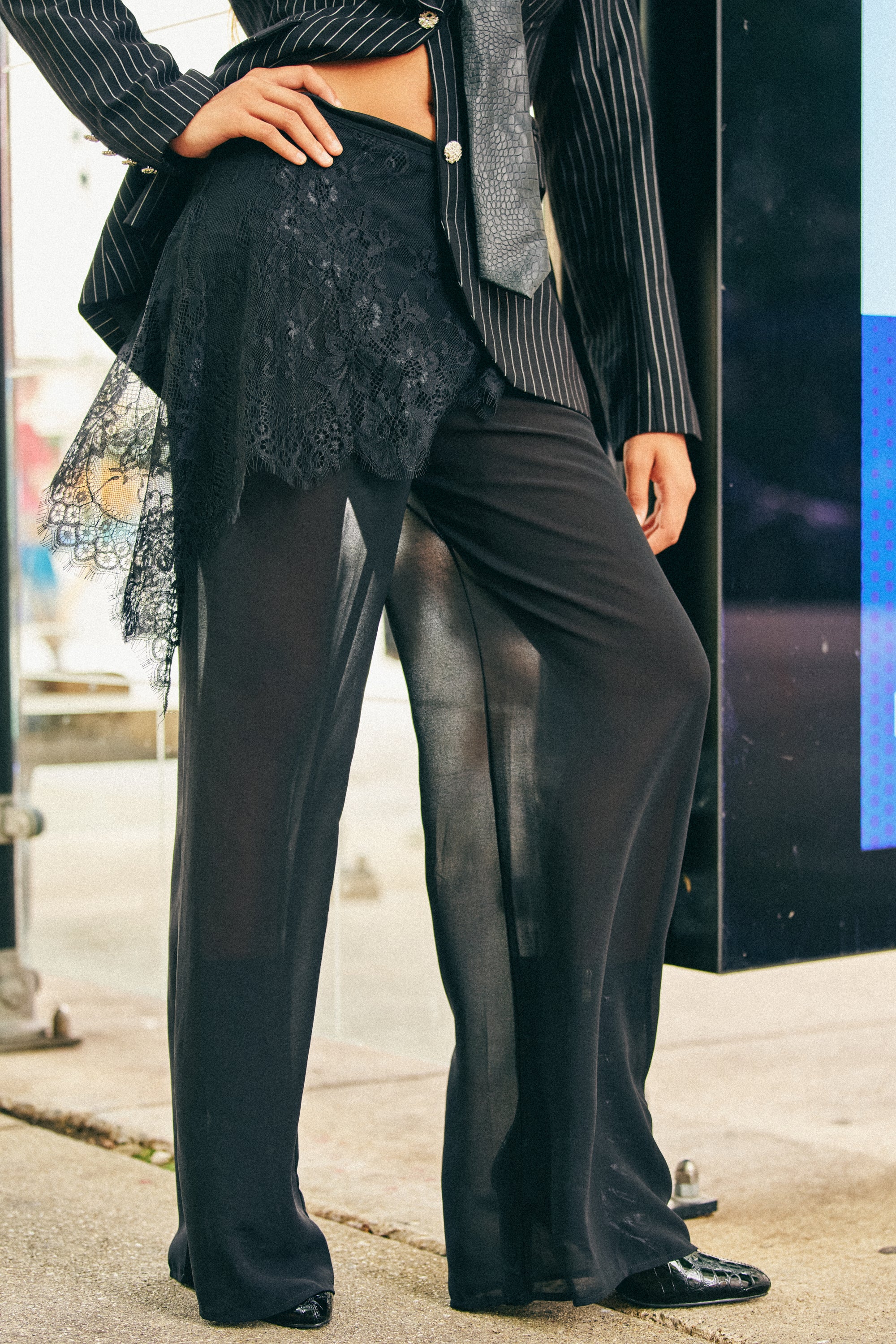 DRIFT AWAY PALAZZO PANT WITH LACE SKIRT OVERLAY - Akira Store