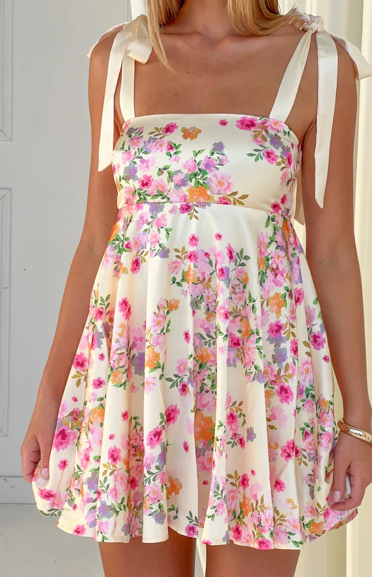 Brilliana Yellow Bloom Mini Dress
