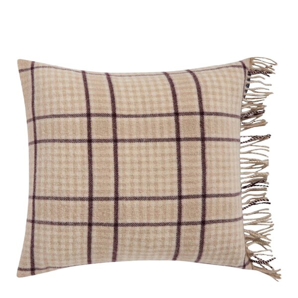 Rutete putetrekk ull 50x50 cm beige/fig