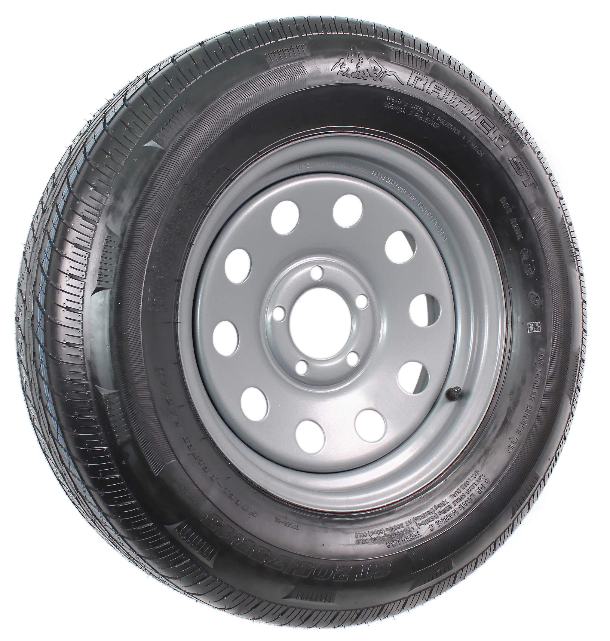 Ecustomrim Radial Trailer Tire Rim ST205/75R15 205/75 - 15 Load C 5 Lug Wheel Silver Modular