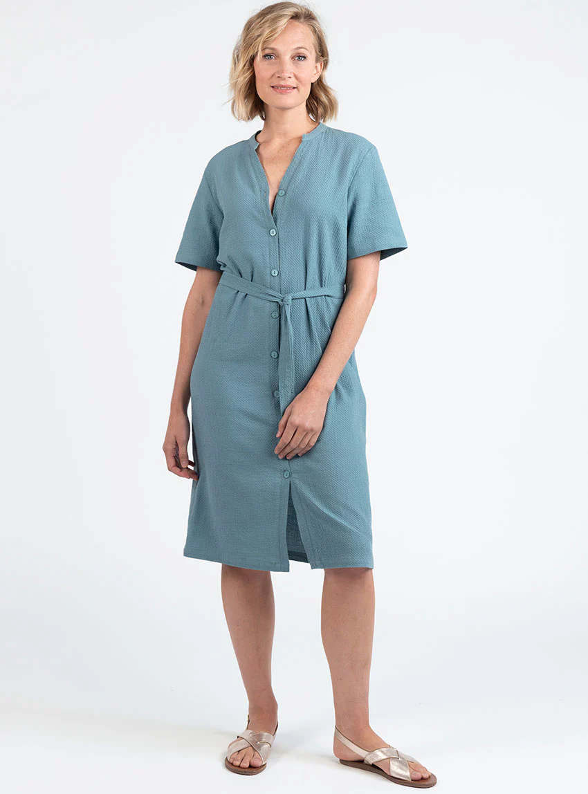 Robe femme en coton gaufré vert littoral