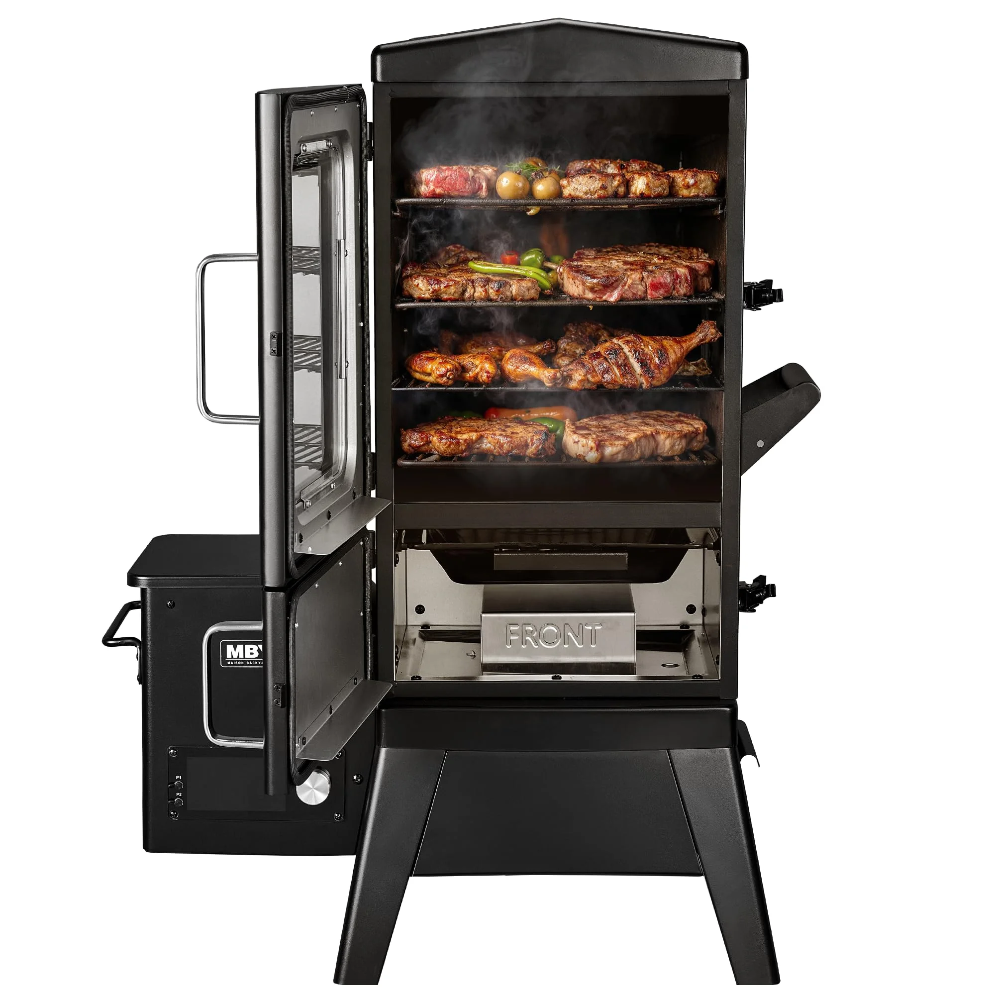 Vertical Electric Pellet Smoker Grill with Cover, 616 sq in Cooking Area, LED Temperature Control, Meat Probe, Outdoor BBQ Smoker for Steak, Ribs, Fish Vegetables - Image 3
