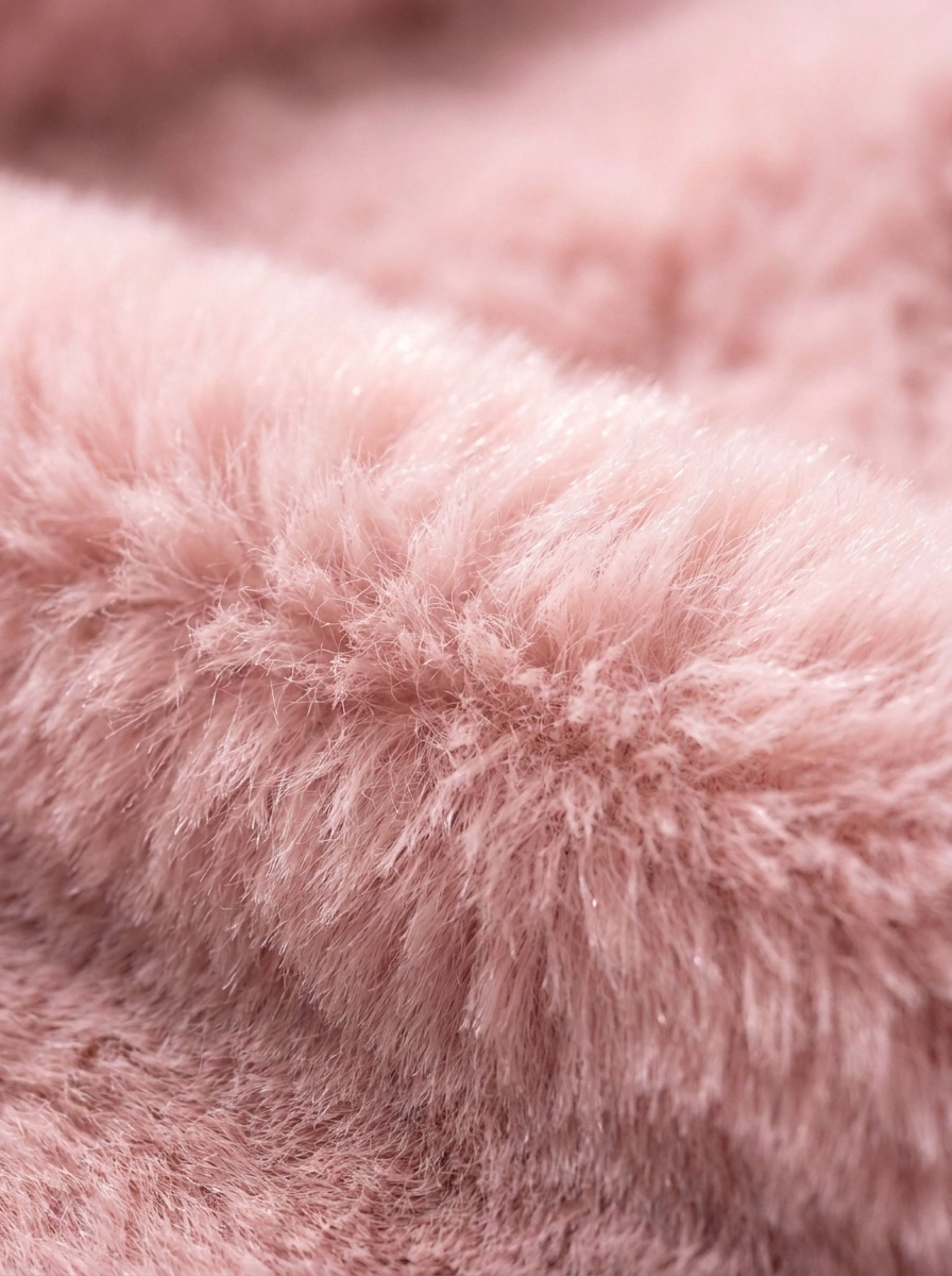 Close-up of soft pink faux fur coat texture