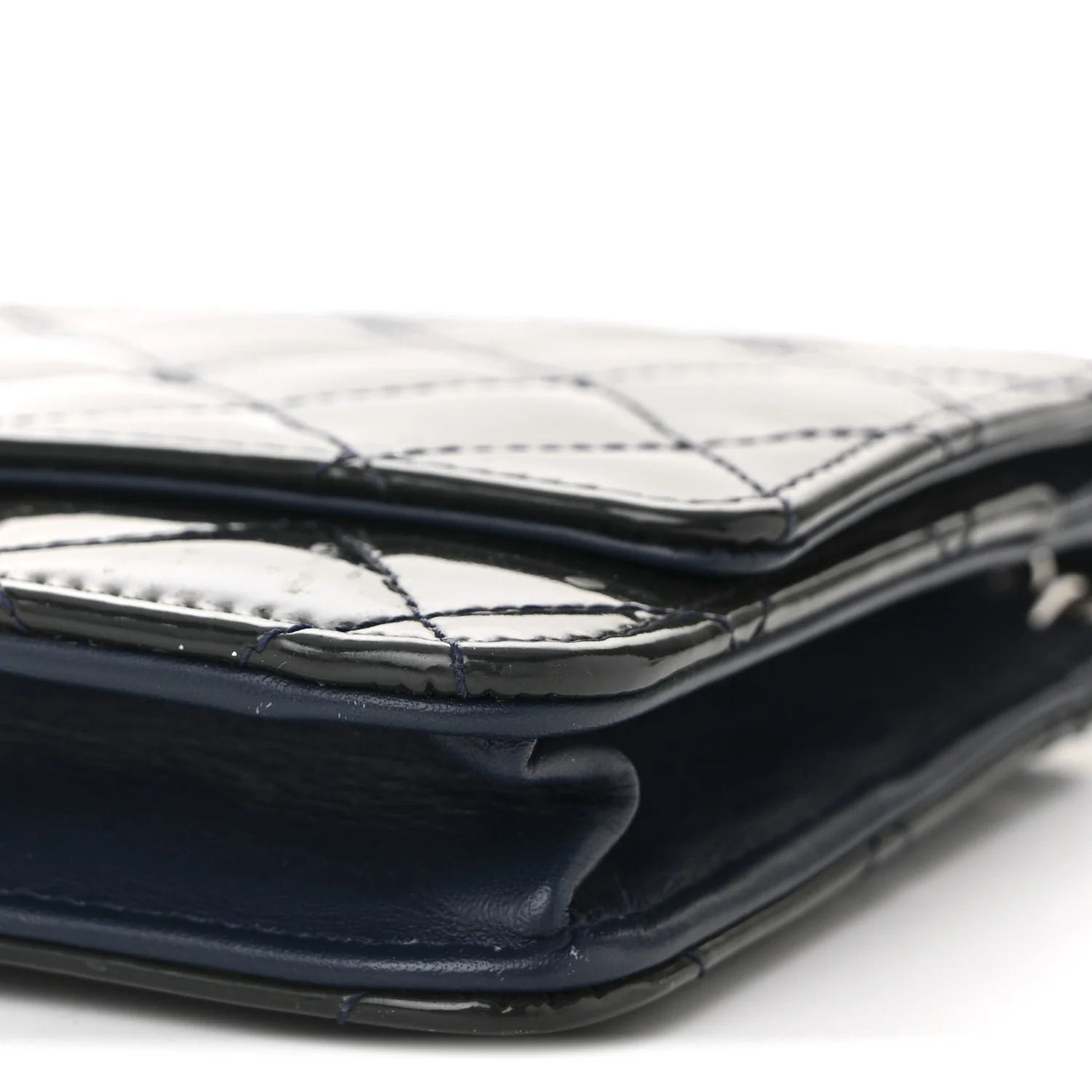 Patent Quilted Wallet On Chain WOC Navy Blue