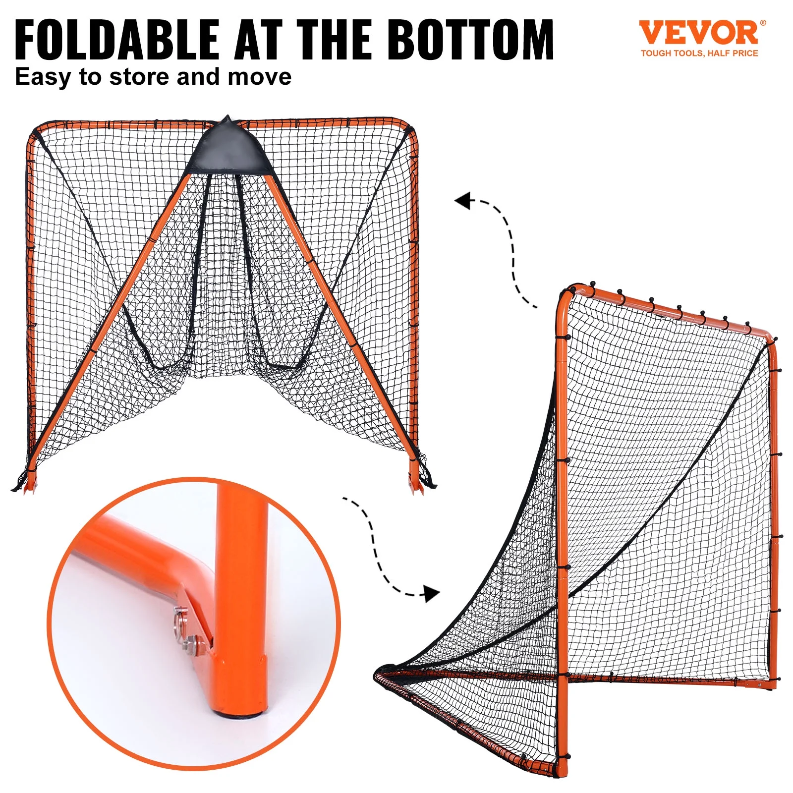 Lacrosse Goal, 6' x 6' Lacrosse Net, Folding Portable Backyard Lacrosse Training Equipment, Steel Frame Training Net, Quick Easy Setup Lacrosse Goal, Perfect for Youth Adult Training, Orange - Image 2