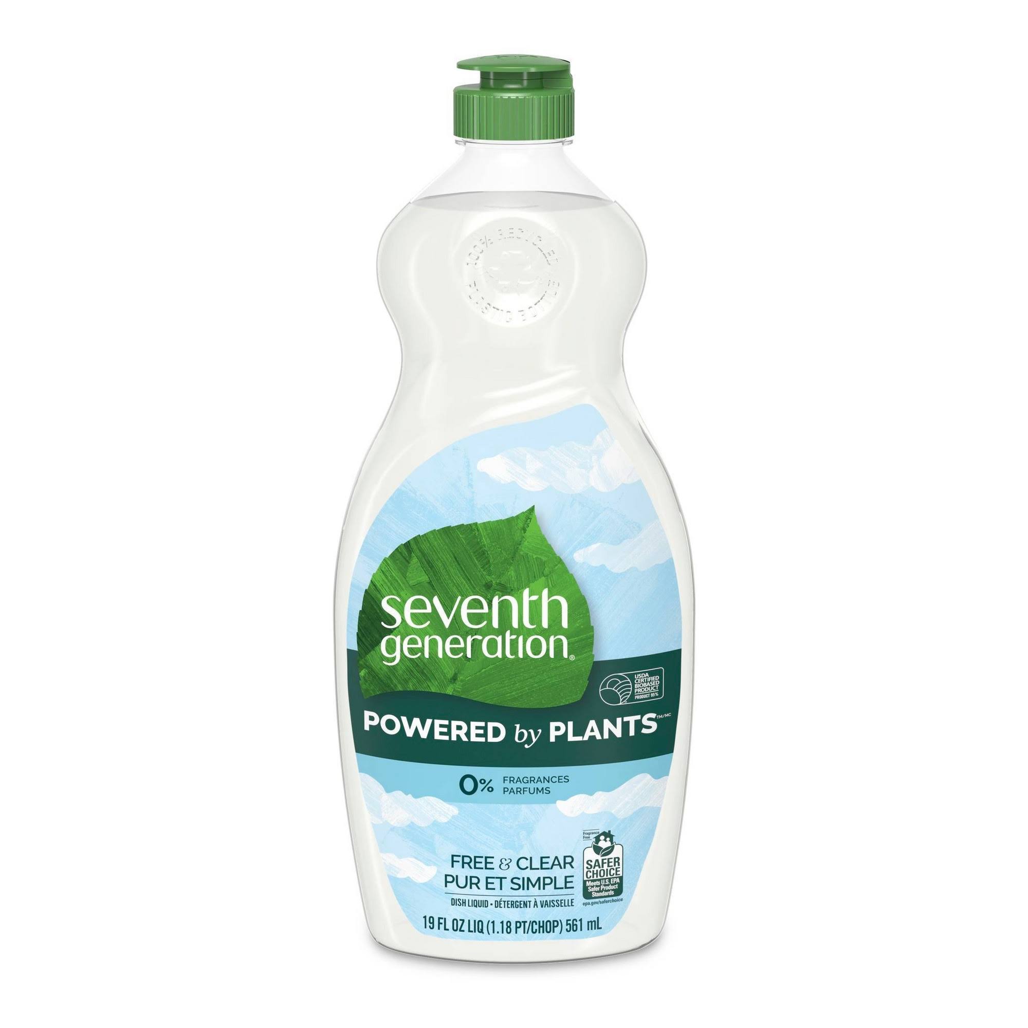 Seventh Generation Powered by Plants Dish Liquid, Free & Clear - 19 fl oz