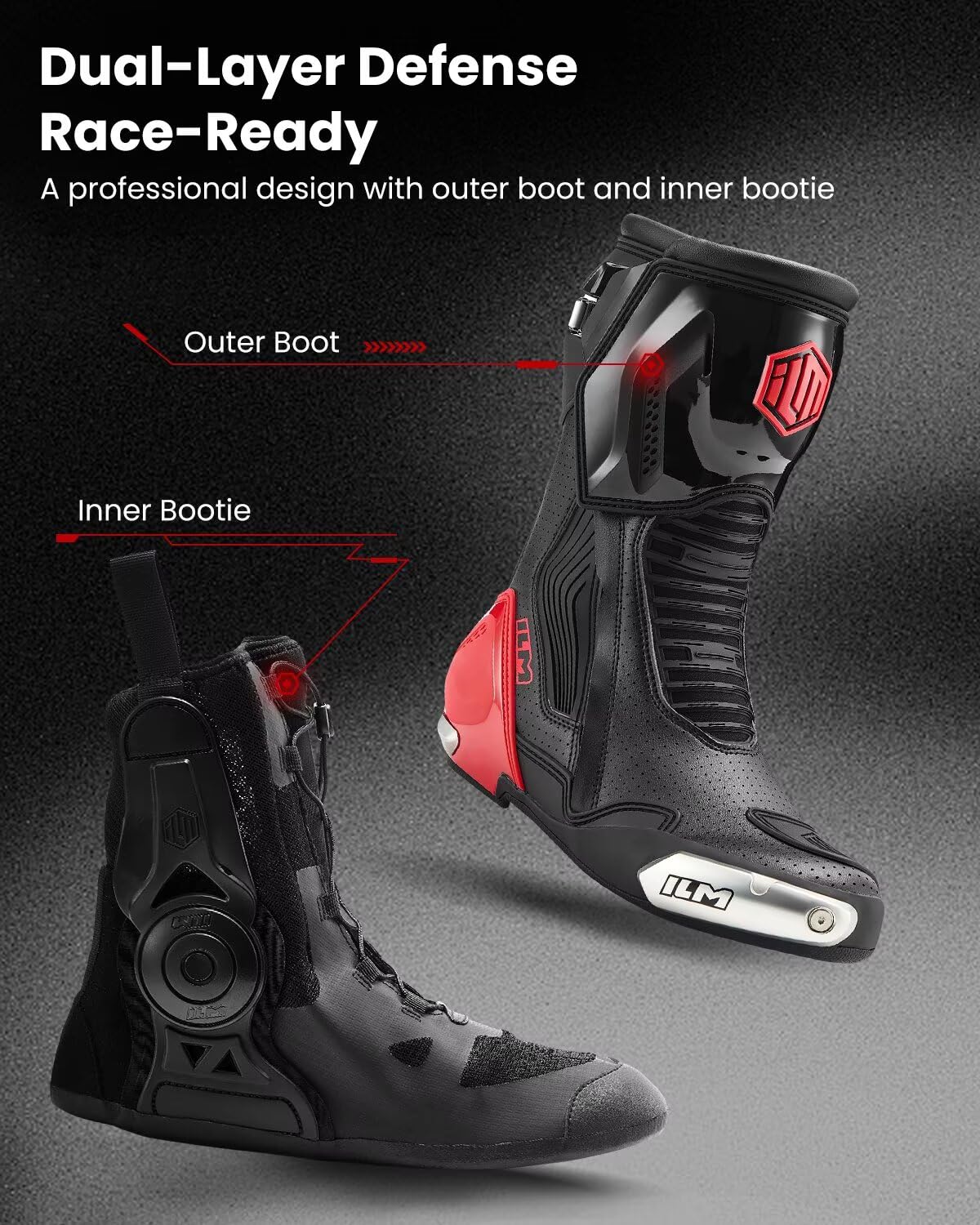 ILM Motorcycle Racing Boots Sport Footwear CE Protective Gear Model BRC1