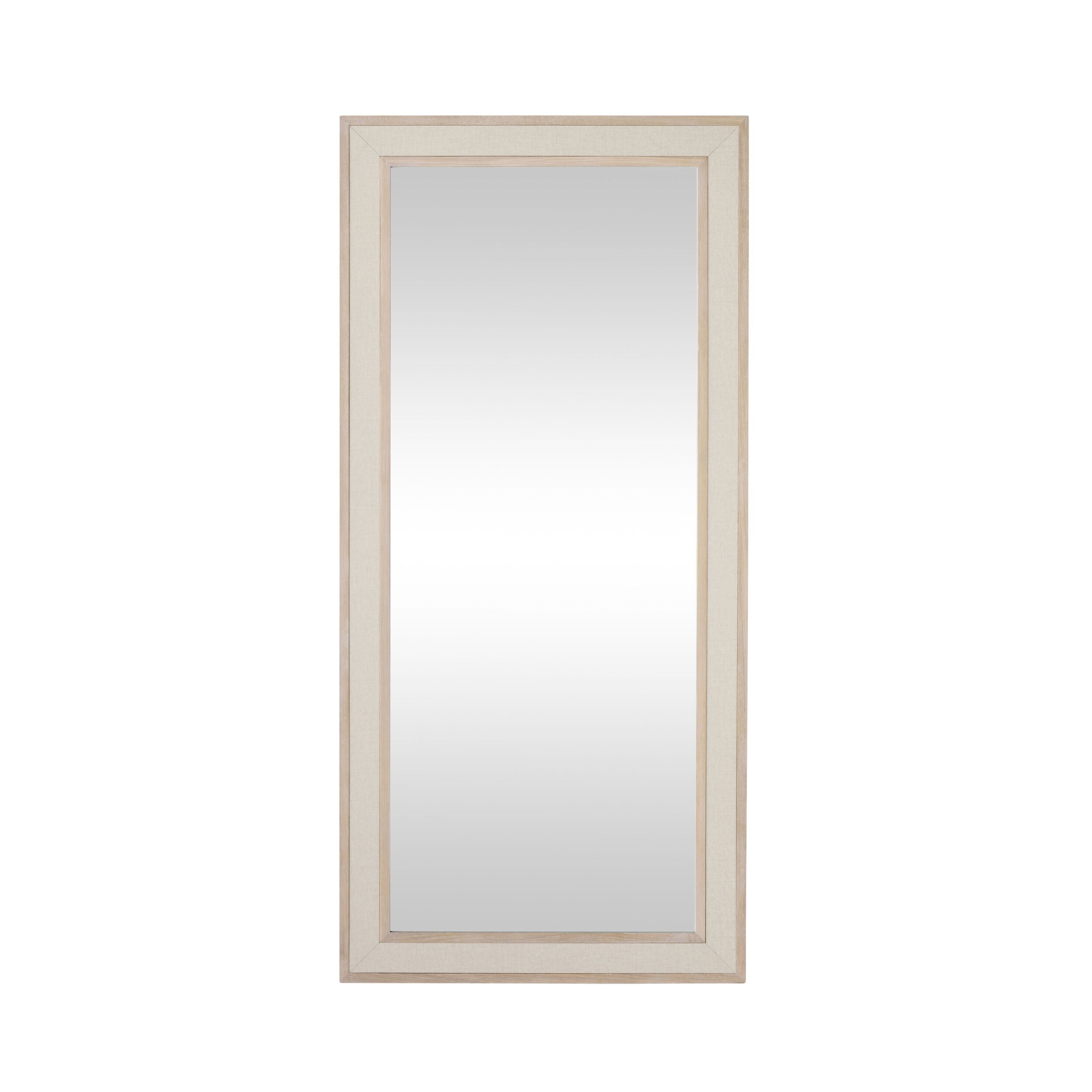 Cannes White Washed Oak & Linen Insert Floor Mirror 170x80cm