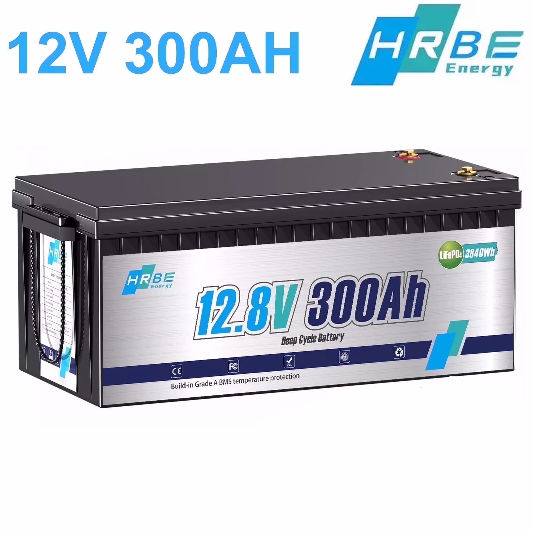 12V 300ah LiFePO4 Lithium Battery, RV Batteries for Marine, Solar, Trolling Motor, Golf Carts, Motorhome, Camper, Home Energy Storage, Built in 200A BMS, HRBEENERGY 15000+Deep Cycles