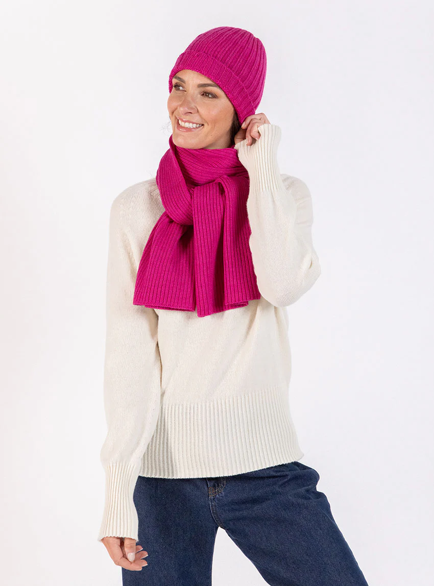 Bonnet femme en laine mérinos rose