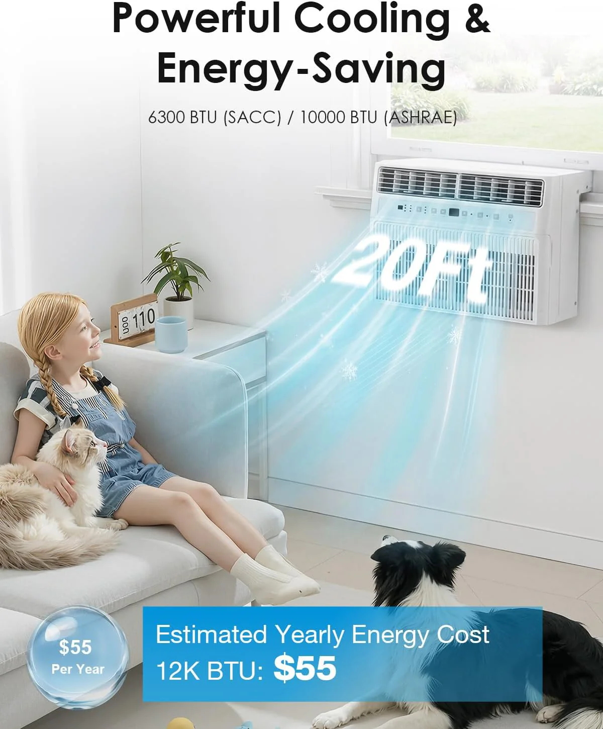 AECOJOY U-Shaped Window Air Conditioner 10,000 BTU AC Unit with Full Window View, Cools 250 Sq. Ft.