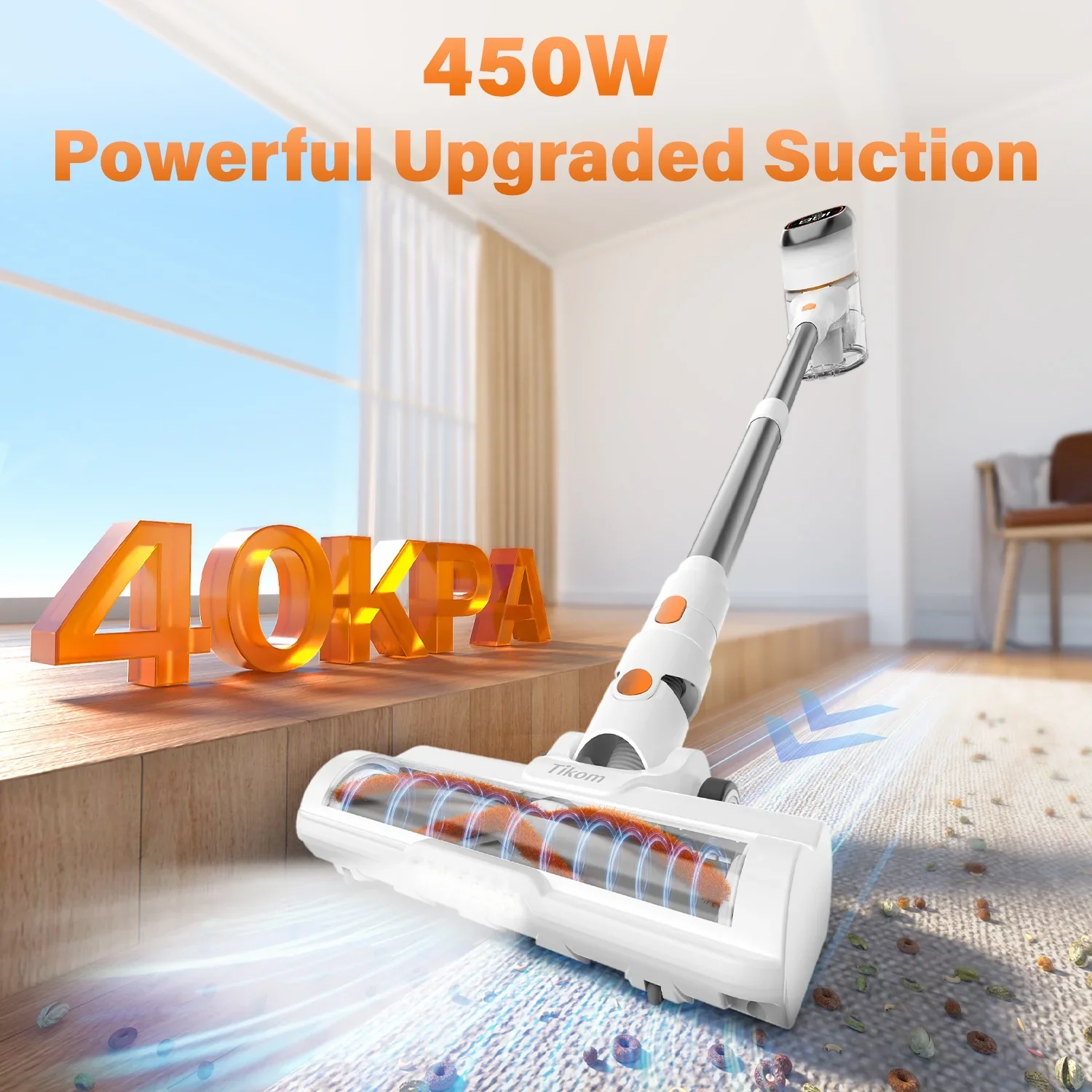 Tikom V500 Cordless Vacuum Cleaner with LED Touch Screen, White