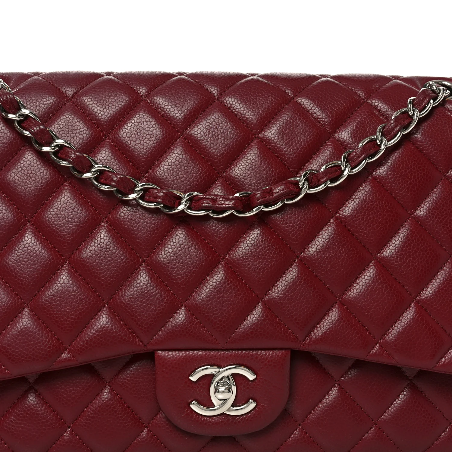 Caviar Quilted Maxi Single Flap Dark Red