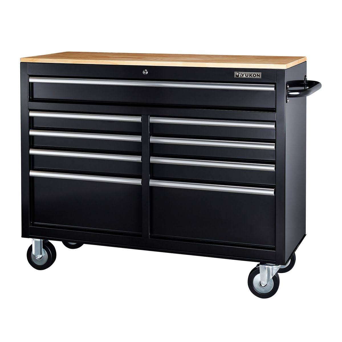 46 in. 9-Drawer Mobile Storage Cabinet with Solid Wood Top, Black