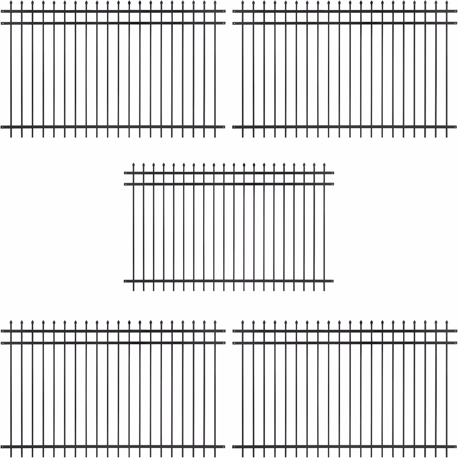 Fencer Wire Pack of 5 Heavy Duty Pinnacle Fence Barrier Panel, 5FT Height X 8FT Width Anti - Rust Metal Fencing Panel, 2 Diameter Steel Outdoor Decorative Garden Fence Panel for Yard, Pool, Patio