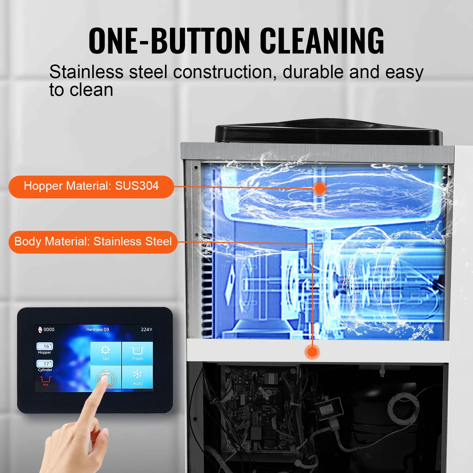 Commercial Ice Cream Machine 2.7-4gal/10-15L/H 4L Hopper Single Flavor Countertop Soft Serve Ice Cream Maker Auto Clean Pre-Cooling - Image 5
