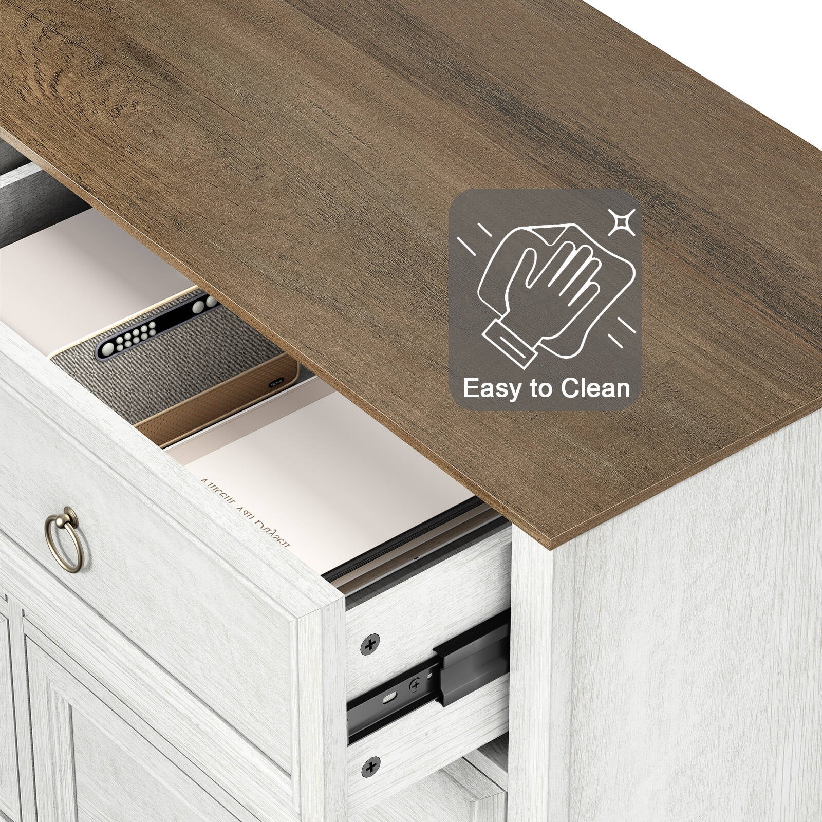 6 Drawers Dresser for Living Room,Storage Cabinet Wooden Dressers Organizer for Bedroom,White(Horizontal/White) - Image 10