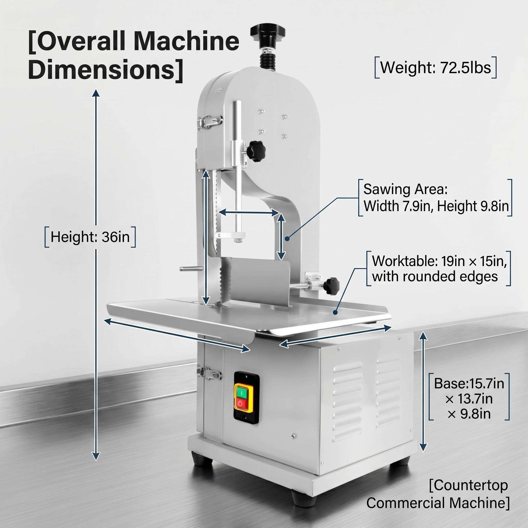 Bone Saw Machine, Electric Meat Cutter Machine, 1500W Heavy Duty Stainless Steel Frozen Meat Cutter, 15.3