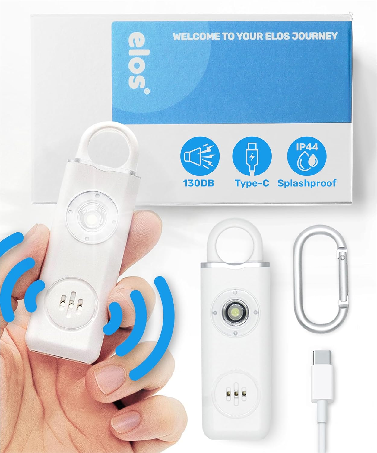Personal Safety Alarm for Women, Men, & Kids Personal Alarm - Travel Safe and Waterproof Self Defense - Women Self Defense Keychain, Loud, Strobe Light (Milky White)