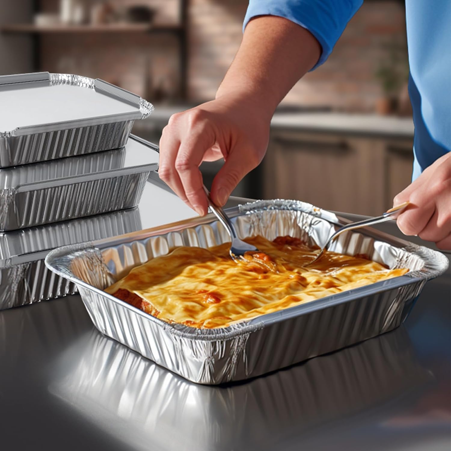 Notwoe® 30 Pack Disposable Aluminum Pans With Lids, 10x7.5 And 7.3x5.3 Square 6.9x4.3 Square Combo Set, Disposable Baking and Cake Pan(30 Pack with Lids)